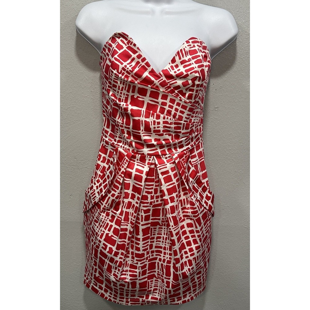 Ark & Co Mini Dress Women's Small Red & White Strapless Zip Lined Stretch Chic
